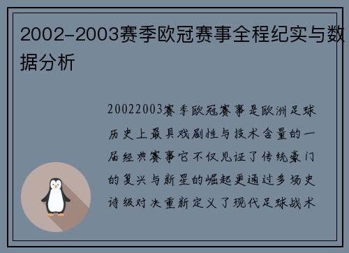 2002-2003赛季欧冠赛事全程纪实与数据分析